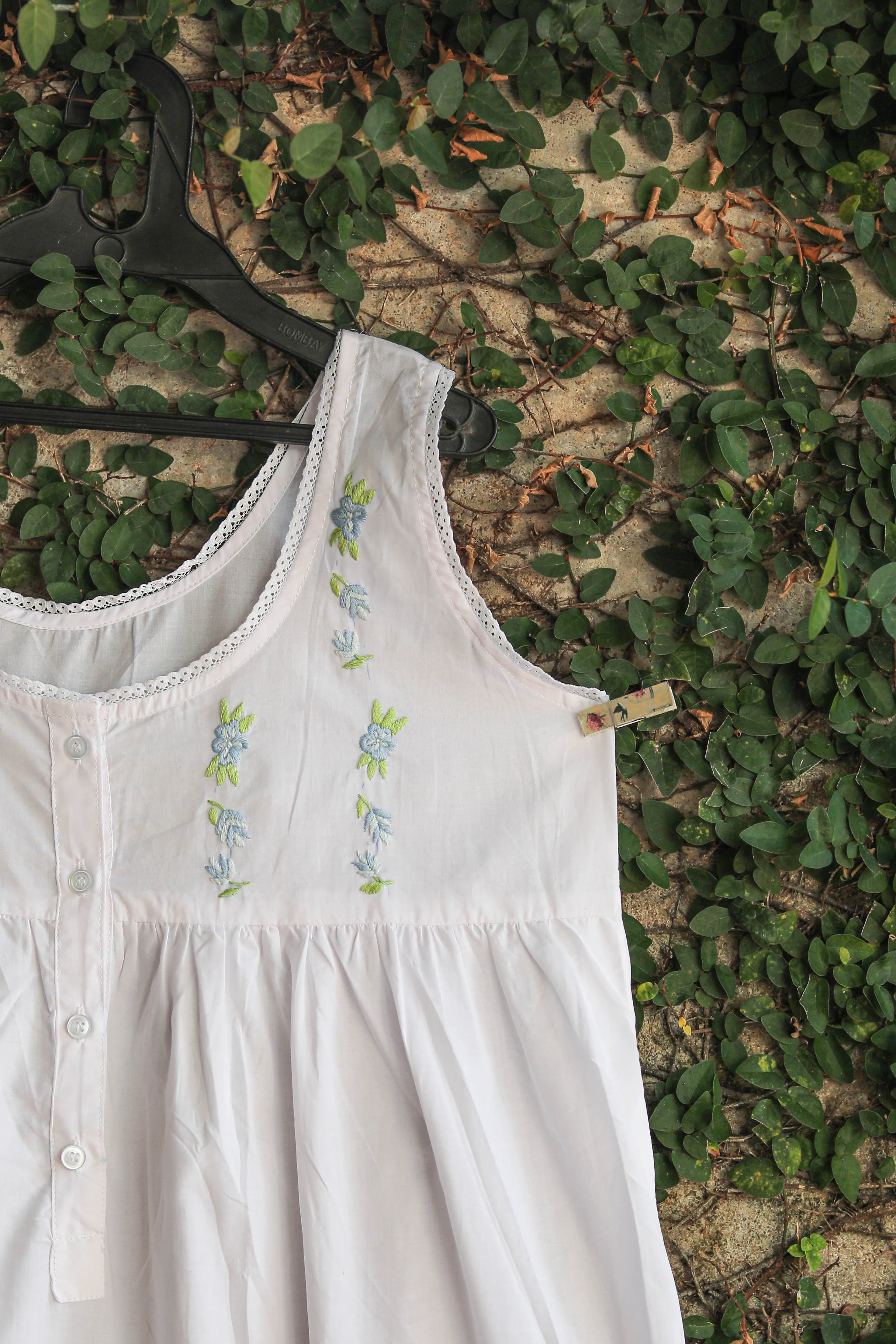 White Cotton Hand Embroidered Ladies Nightwear