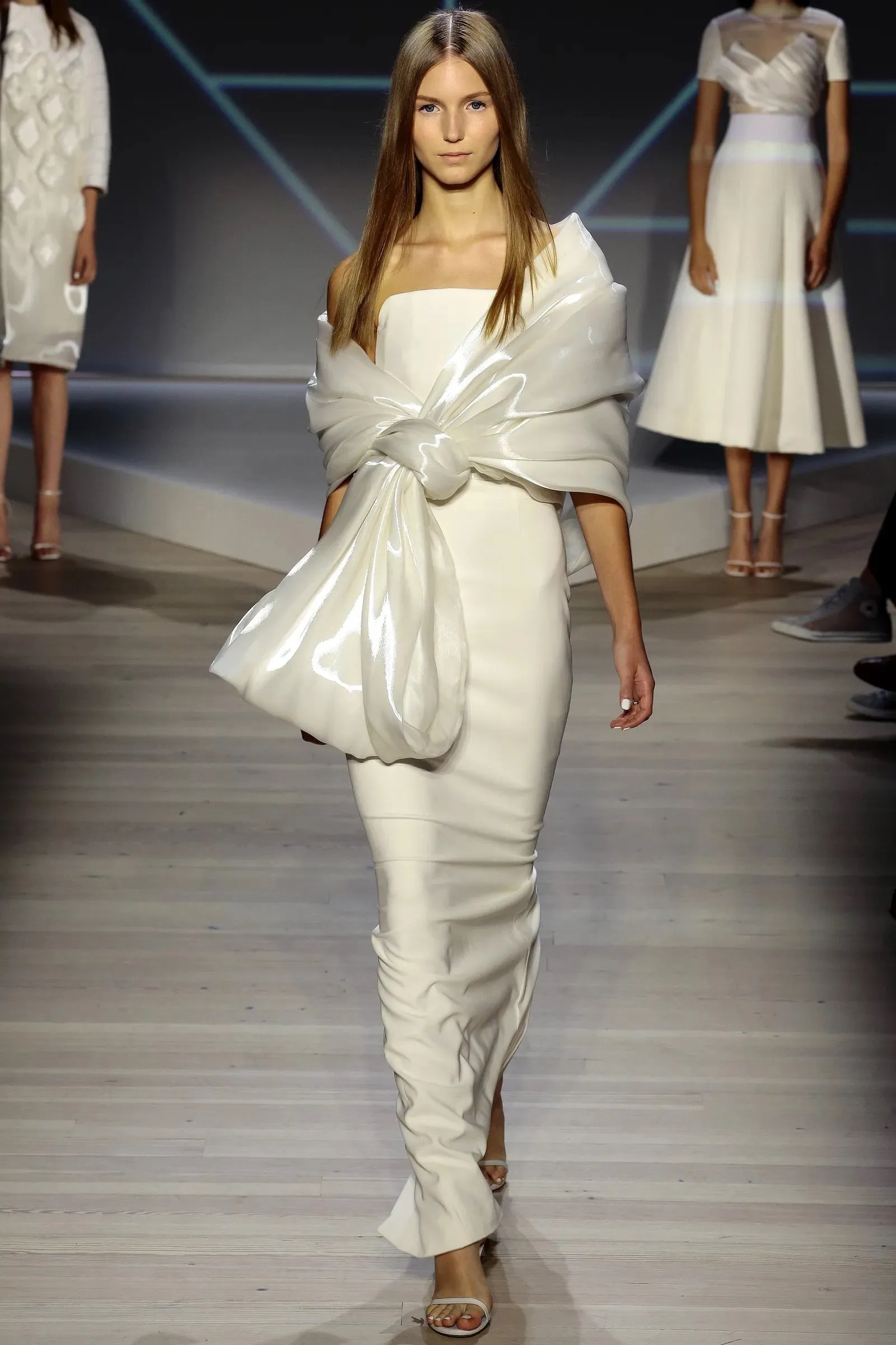 White Crystalized Reflective Liquid Bridal Satin Fabric