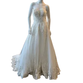 White Strapless Ballgown w/Beaded & Sequin Appliqué