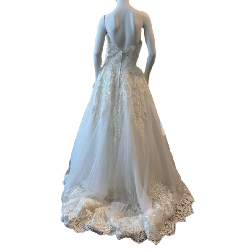 White Strapless Ballgown w/Beaded & Sequin Appliqué