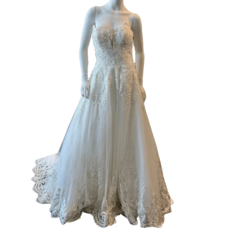 White Strapless Ballgown w/Beaded & Sequin Appliqué