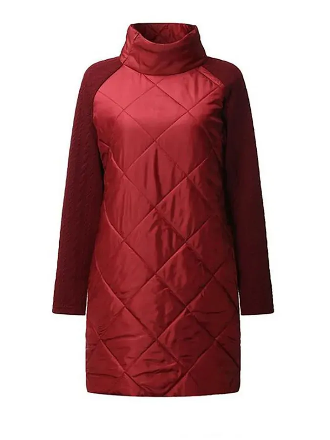 Women Jacket Coat,Warm Winter Parkas,Patchwork Ropa Mujer Turtleneck Cotton Vestidos Cotton Padded J