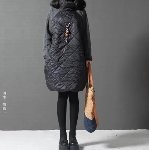 Women Jacket Coat,Warm Winter Parkas,Patchwork Ropa Mujer Turtleneck Cotton Vestidos Cotton Padded J