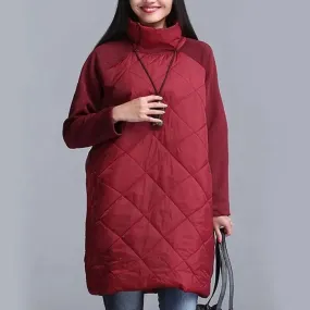 Women Jacket Coat,Warm Winter Parkas,Patchwork Ropa Mujer Turtleneck Cotton Vestidos Cotton Padded J