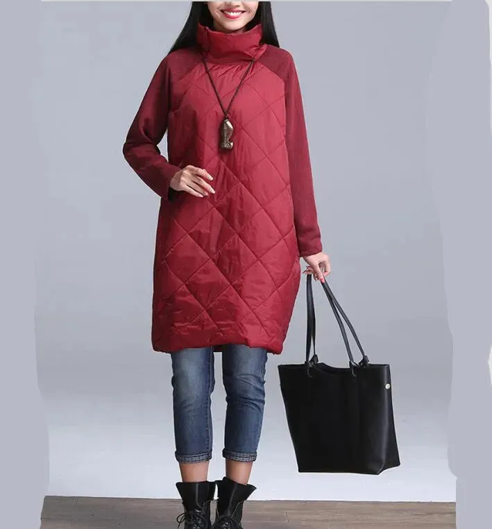 Women Jacket Coat,Warm Winter Parkas,Patchwork Ropa Mujer Turtleneck Cotton Vestidos Cotton Padded J