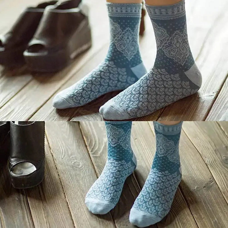 Womens Fun Socks Vintage Socks 5 Pairs Print Socks Gift