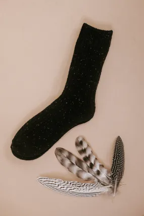 Wool Blend Crew Socks, Black