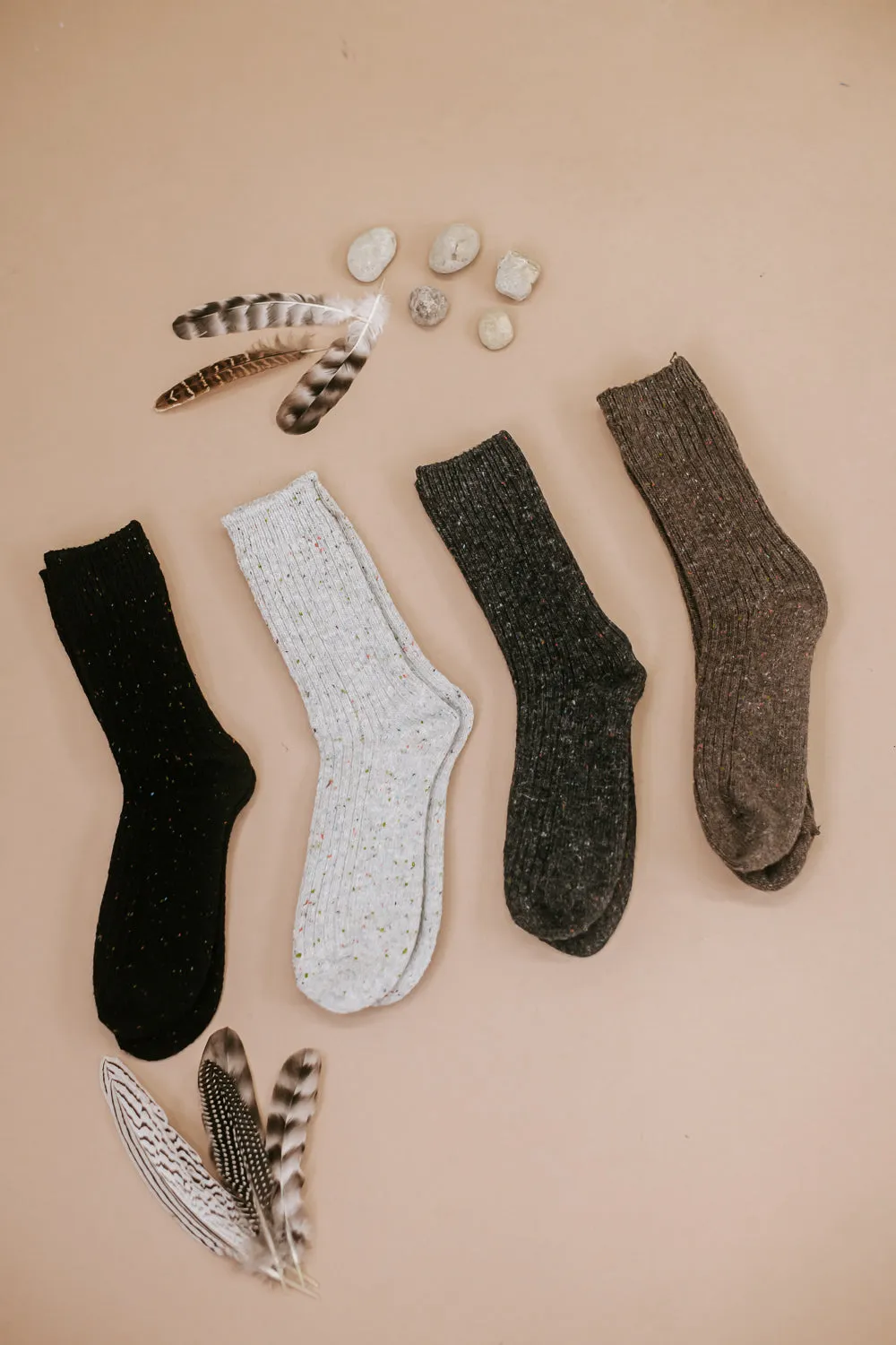 Wool Blend Crew Socks, Black