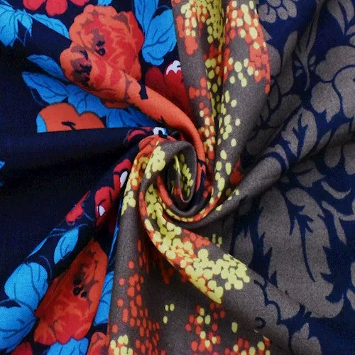 Yellow/Multi Floral Stripe Printed Cotton Batiste Fabric