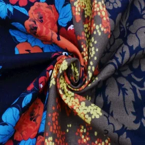 Yellow/Multi Floral Stripe Printed Cotton Batiste Fabric