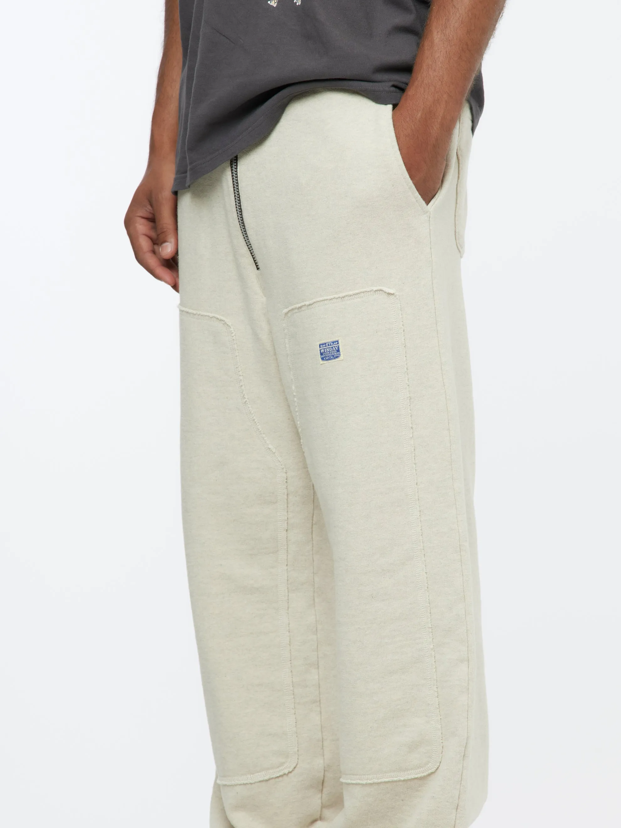 Zipper Knit W-Knee Sweatpants (Ecru)